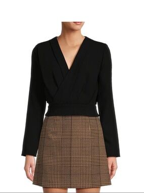 NWT Antonio Melani Ira Crepe V-Neck Dropped Long Sleeve Ruched Wrap Blouse